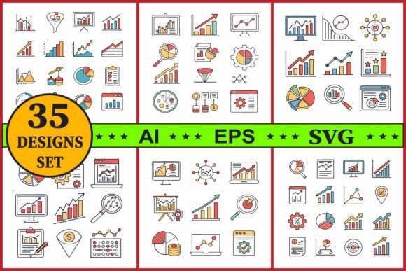 Business Data Analytics Vector Icons Set: Graphics & Illustrations