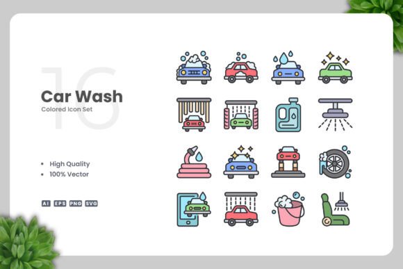Car Wash Colored Icons: Fresh Graphics for Branding