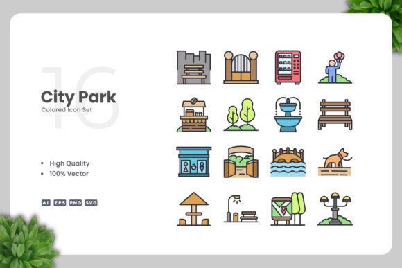 City Park Colored Icons: Graphics for Sellers