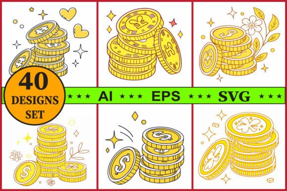 Coin Stack Vector Clipart Bundle Set: Graphics & Illustrations