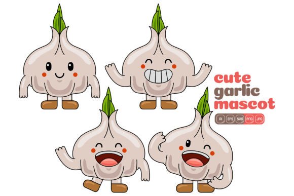 Cute Garlic Mascot Vector Pack 01: Graphics & Illustrations