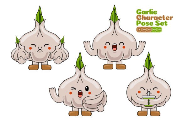Cute Garlic Mascot Vector Pack 04: Graphics & Illustrations
