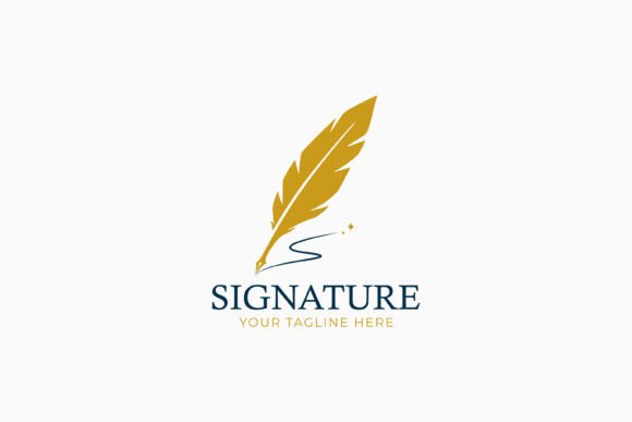 Elegant Gold Feather Pen: Premium Graphics & Logo Templates