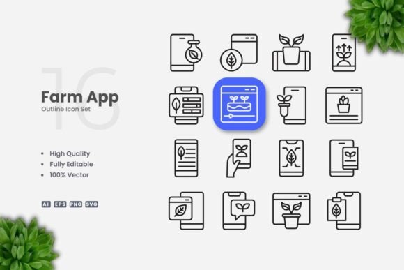 Farm App Outline Icons: Clean Graphics for Branding