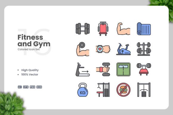 Fitness and Gym Colored Icons: Graphics for Crafters