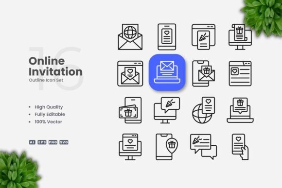 Online Invitation Outline Icons: Modern Graphics & Icons