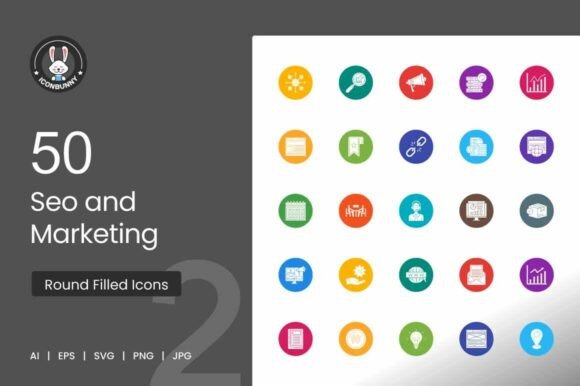 SEO Marketing Round Filled Icons: Premium Graphics
