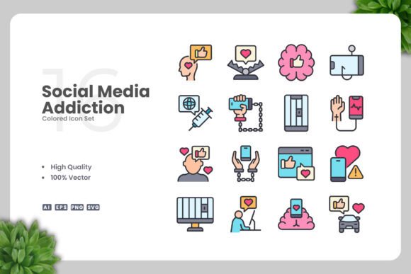 Social Media Addiction Icons: Vibrant Graphics for Brands