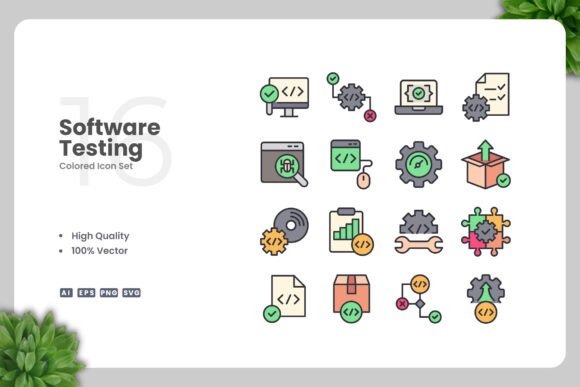 Software Testing Colored Icons: Graphics for Sellers