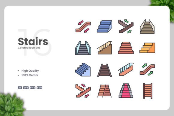 Stairs Colored Icons: Modern Graphics for Branding