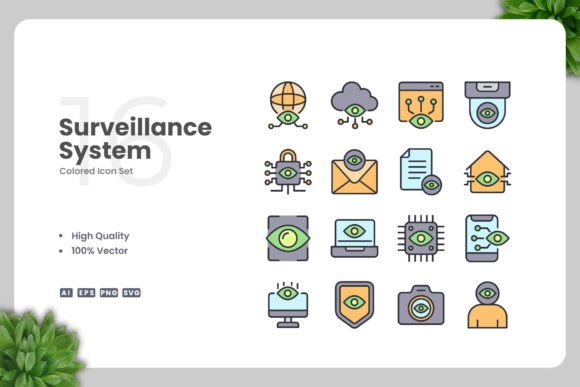 Surveillance System Colored Icons: Graphics for Sellers