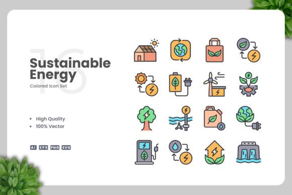 Sustainable Energy Colored Icons: Modern Graphics for Branding