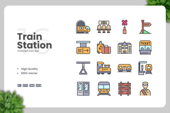 Train Station Colored Icons: Vibrant Graphics for Modern Brands
