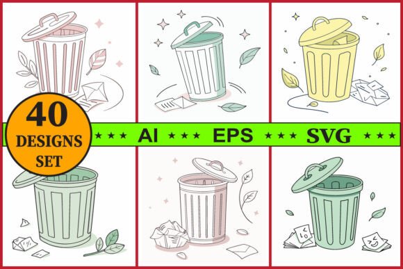 Trash Bin Vector Clipart Bundle Set: Essential Graphics and Illustrations