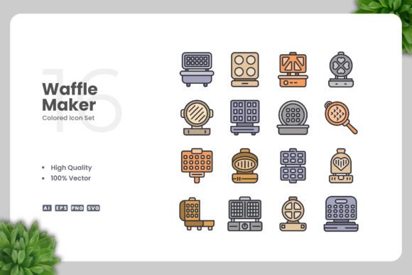 Waffle Maker Icons: Vibrant Graphics for Modern Design