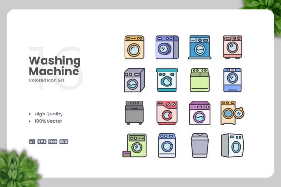 Washing Machine Colored Icons: Modern Graphics for Branding