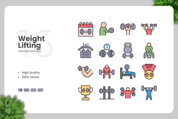 Weight Lifting Colored Icons: Graphics for Fitness Shops